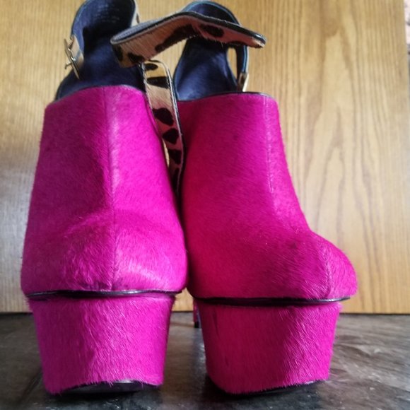 Rare size 11 Pink and Leopard Pony Hair 7 Inch Platform Heels - Picture 7 of 16